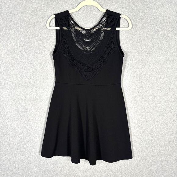Foreign Exchange Dress Large Mini Crochet Lace Witchy Skater Boho Cowgirl Gothic - Picture 1 of 11